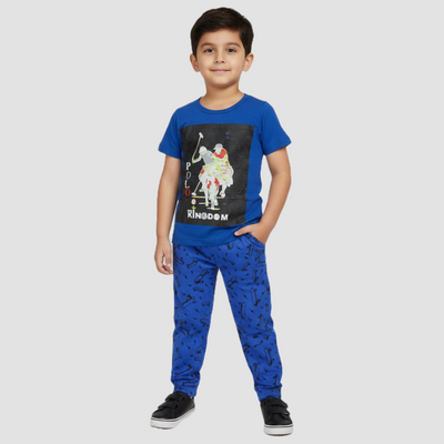 Sporty Blue Polo & Skateboard Print Night Suit Zubaidas