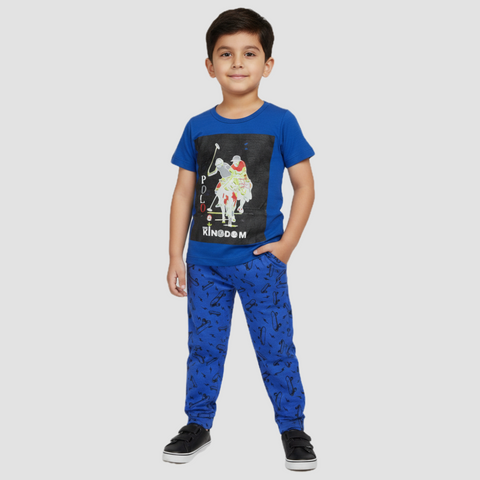 Sporty Blue Polo & Skateboard Print Night Suit Zubaidas