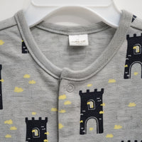 Playful Castle Print Baby Romper – Soft Gray Cotton Blend - View 2