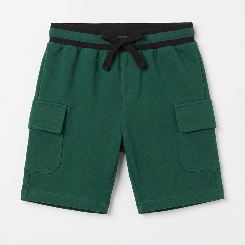 Boys' Dark Green Cotton Cargo Shorts with Elasticated Waist Zubaidas