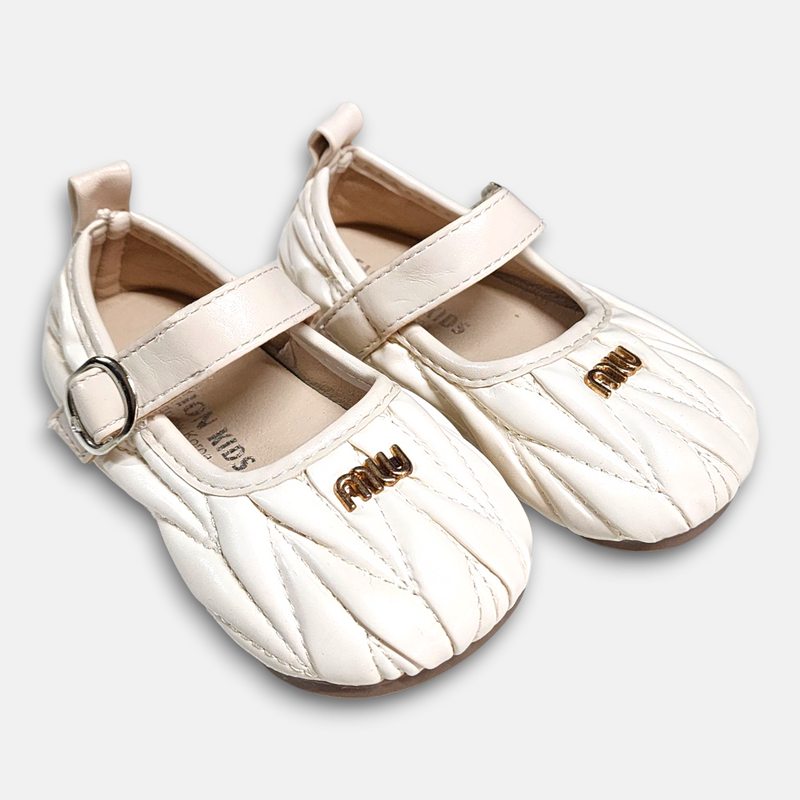 Spring Autum Girl Pump Badge Pleated Texture PU Leather