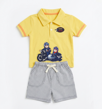 Baby Boy 2-Piece Polo Shirt & Striped Shorts Set Yellow Baby Bear Zubaidas - View 2