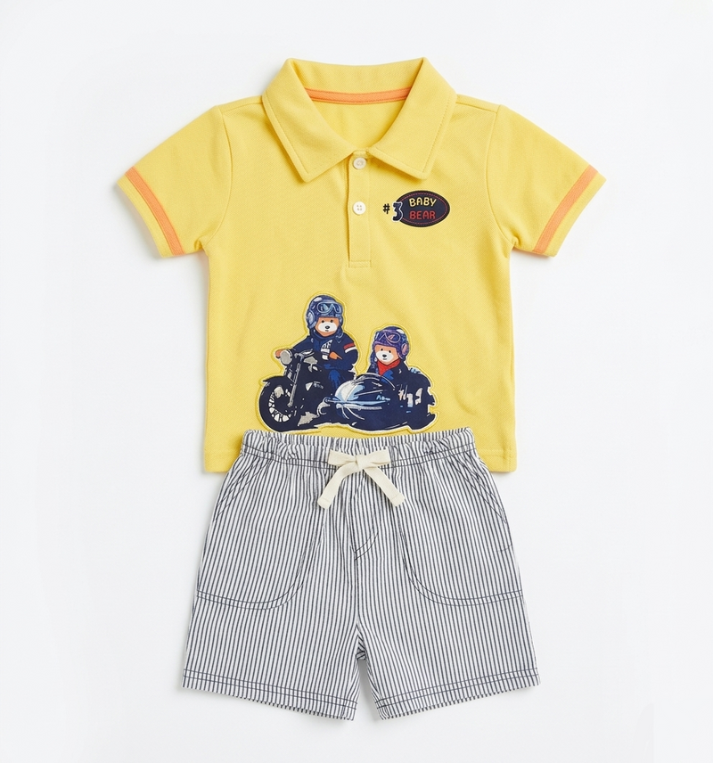 Baby Boy 2-Piece Polo Shirt & Striped Shorts Set Yellow Baby Bear Zubaidas