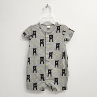 Playful Castle Print Baby Romper – Soft Gray Cotton Blend - View 1