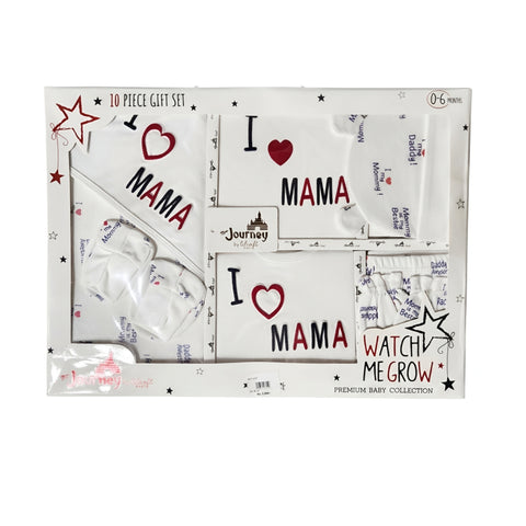 10-Piece Newborn Baby Gift Set I Love Mama Collection