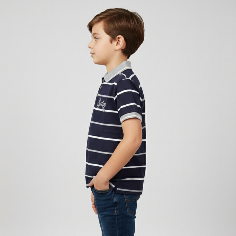 Short-Sleeve Striped Cotton Polo for Boys Zubaidas