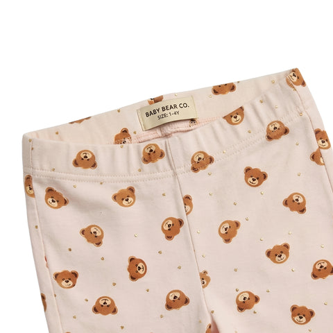 Girl Bear Print Flared Cotton Leggings Zubaidas