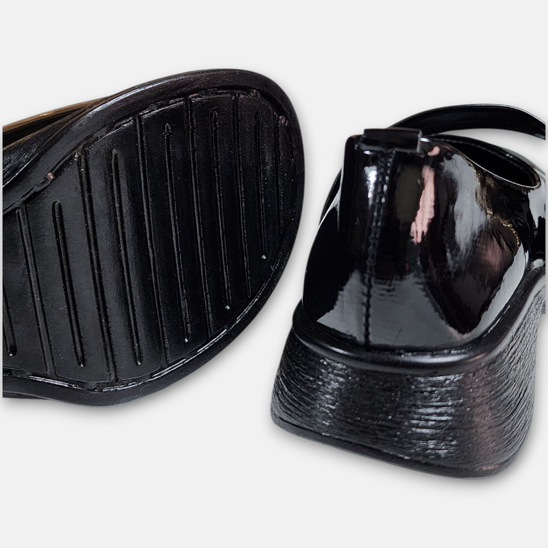 Girl Glossy Black Shoes Golden Buckle