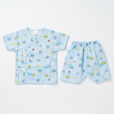 Baby Boys' Light Blue Crown Print Kimono Style Top & Shorts Set Zubaidas