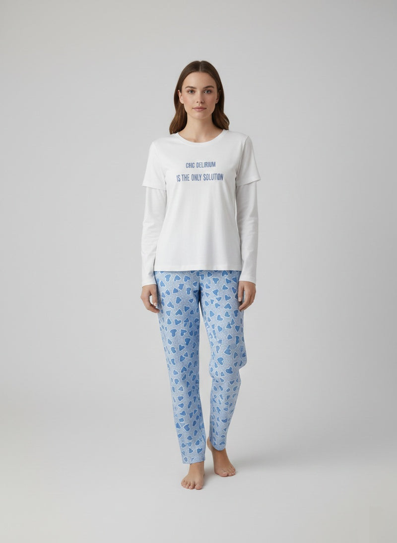 Women’s Long Sleeve Layered Tee & Heart Print Loungewear Zubaidas