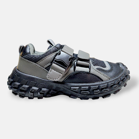 Boys Sneakers Buckle Strap Black & Grey