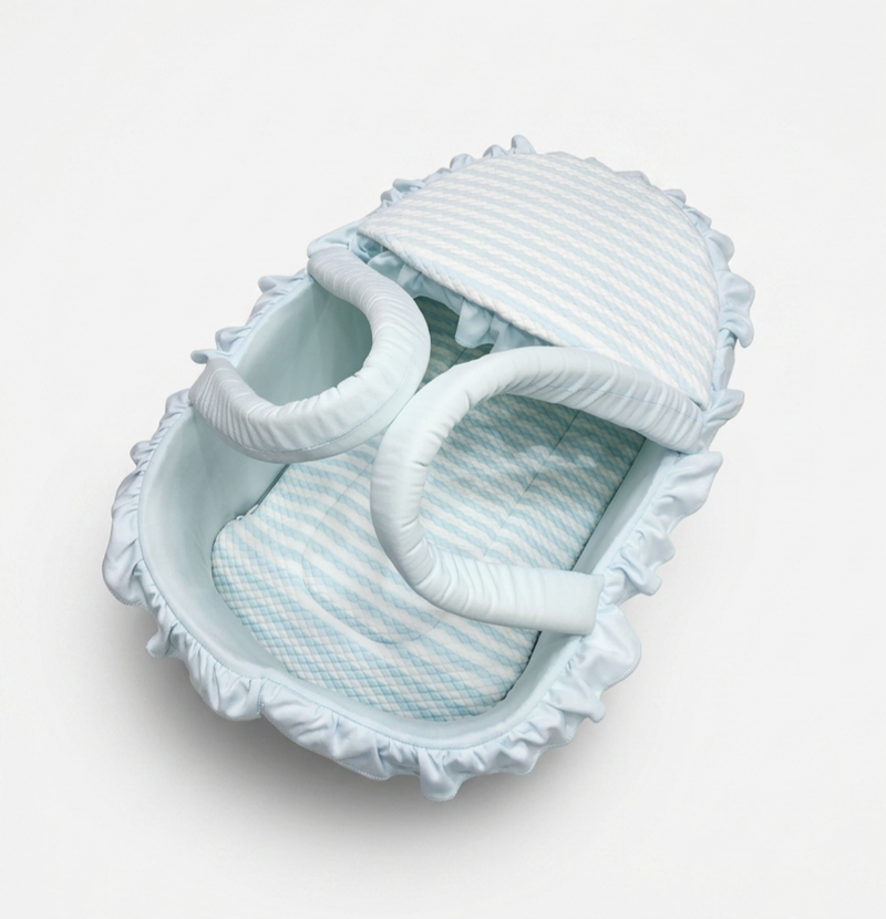 Baby Moses Basket Carrycot Light Blue Striped Cotton