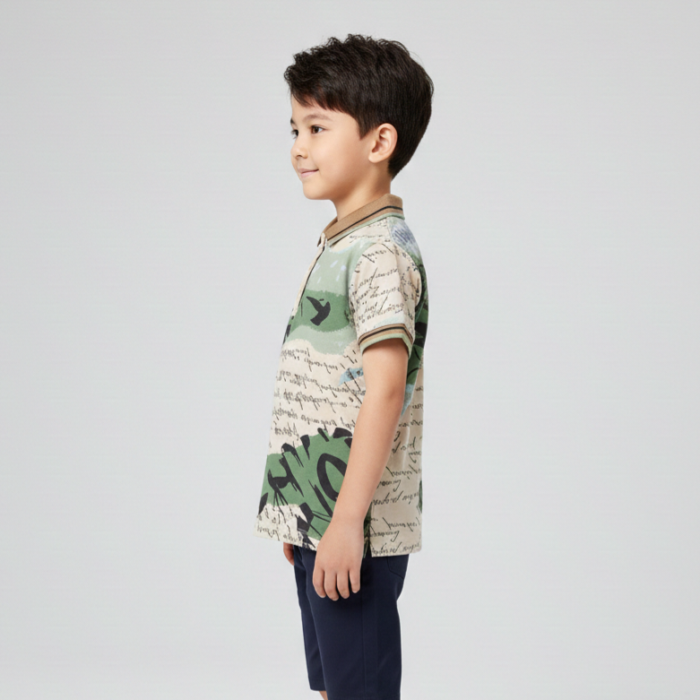 Boys Abstract Nature & Calligraphy Print Polo Zubaidas