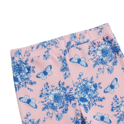 Girls' Pink Floral and Butterfly Print Flared Leggings Zubaidas