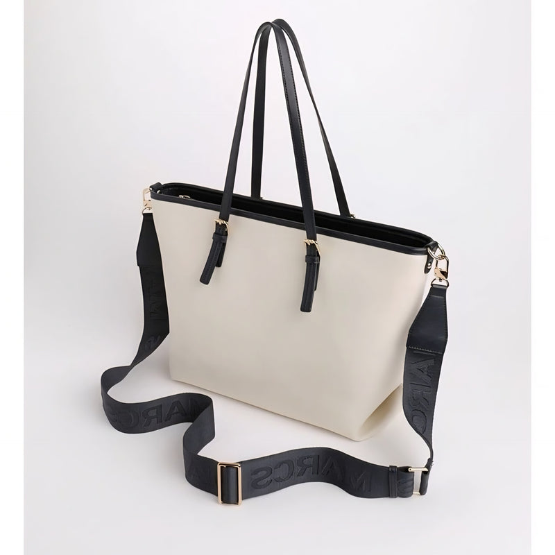 Elegant Cream and Black Tote Bag by MARCS