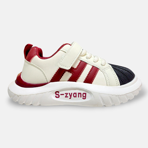Boys Sneakers with Red Stripe Cream & Black