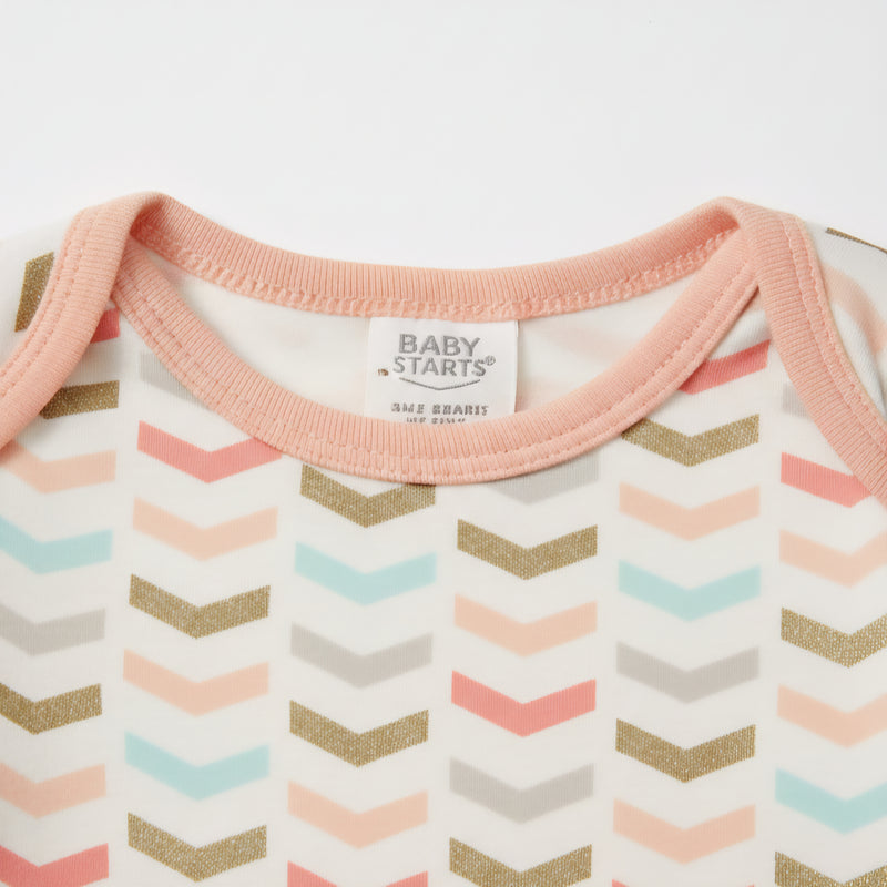Long-Sleeve Cotton Baby Bodysuit with Pastel Chevron Pattern Zubaidas