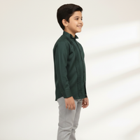 Kids' Dark Green Mandarin Collar Shirt with Vertical Pleats Zubaidas - View 2