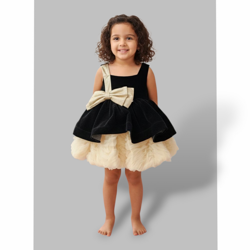 Girls Frock With Golden Bow Zubaidas