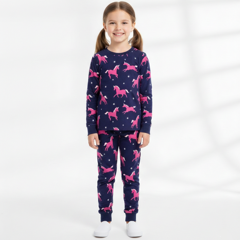 Magical Unicorn Print Long Sleeve Girls Pajama Set Zubaidas