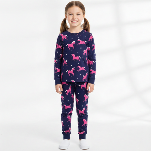 Magical Unicorn Print Long Sleeve Girls Pajama Set Zubaidas