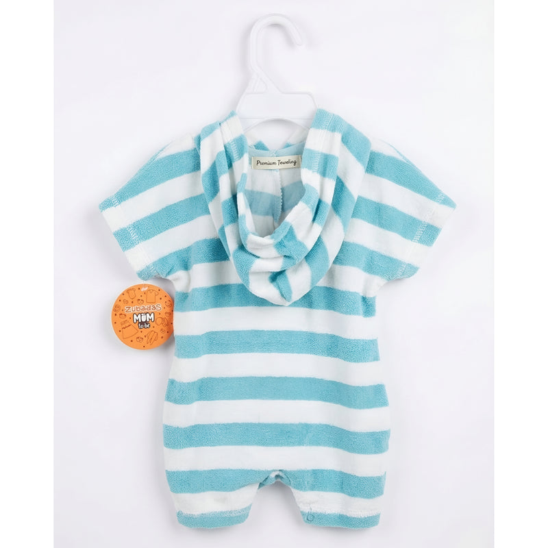 Turquoise & White Striped Hooded Toweling Romper Zubaidas
