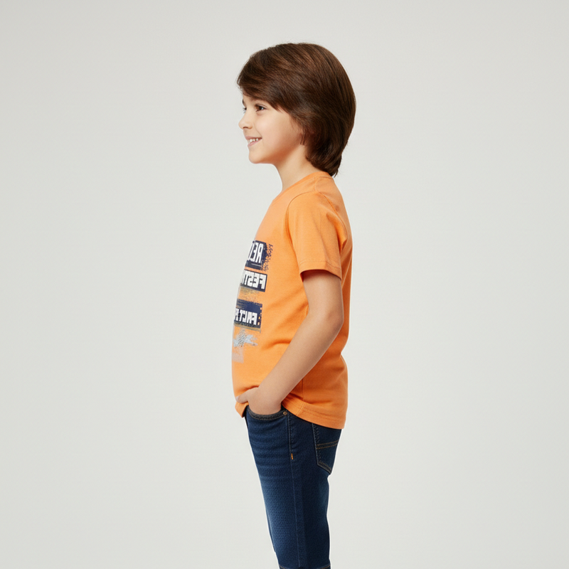 Boys' Relax Boy Graphic Print Crew Neck T-Shirt Orange Zubaidas