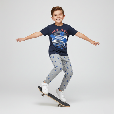 Kids 2 Piece Night Suit Skateboard Graphic Zubaidas