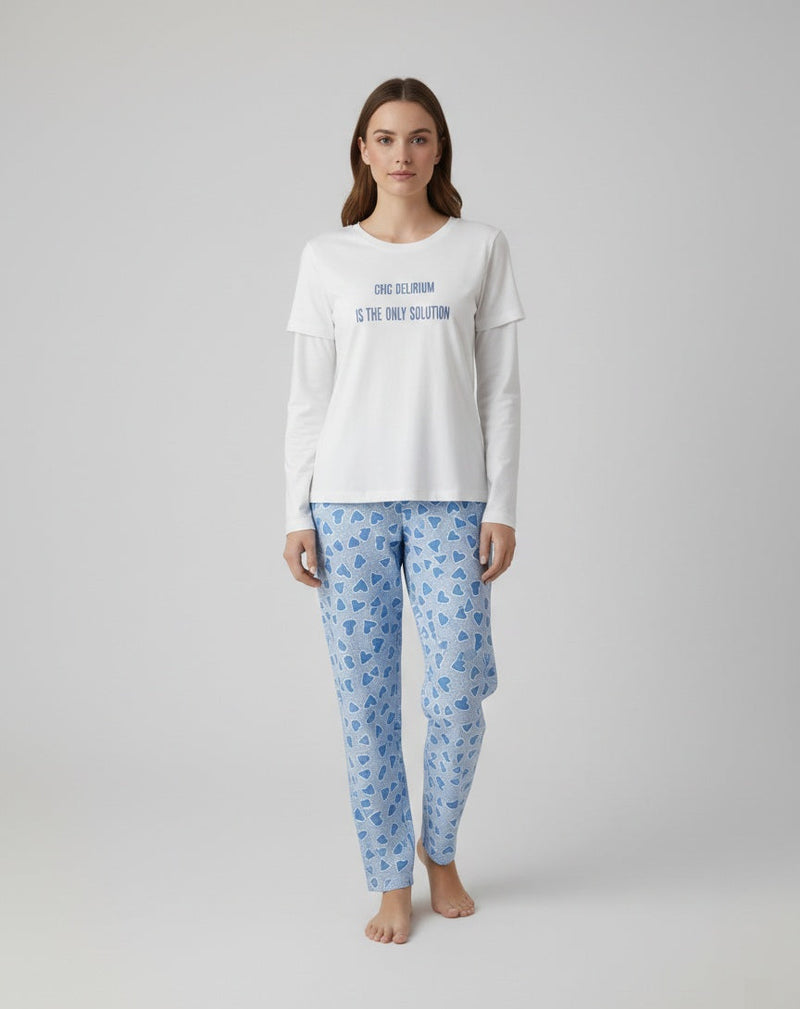 Women’s Long Sleeve Layered Tee & Heart Print Loungewear Zubaidas