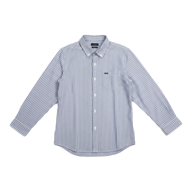 Boys Slim-Fit Oxford Striped Button Down Shirt Blue & White Vertical Stripes Zubaidas