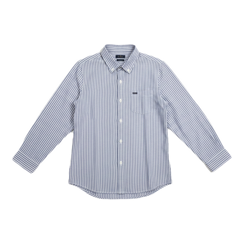 Boys Slim-Fit Oxford Striped Button Down Shirt Blue & White Vertical Stripes Zubaidas