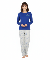 Women's Long Sleeve Cotton Blend Pajama Set Blue Charcoal Bicycle Zubaidas - View 1