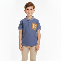 Boys' Waffle Knit Polo Shirt with Contrast Pocket Slate Blue Zubaidas - View 1