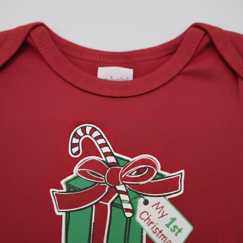 Festive Red Long-Sleeve Baby Bodysuit Soft Cotton One-Piece Zubaidas