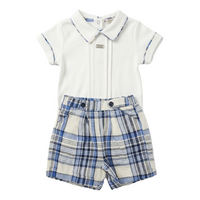 Baby Boy 2-Piece White Polo & Blue Plaid Shorts Set Zubaidas - View 2