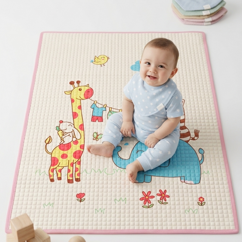 Whimsical Safari Adventures Quilted Baby Play Mat