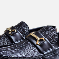 Boys Black Leather Loafer Shoes crocodile texture - View 4
