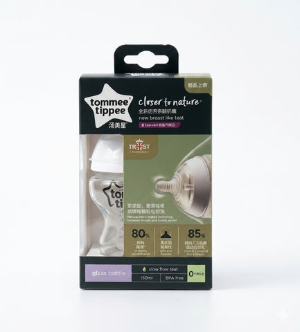 Tommee Tippee Closer to Nature Glass Baby Bottle – 150ml (5oz) Slow Flow Teat Zubaidas