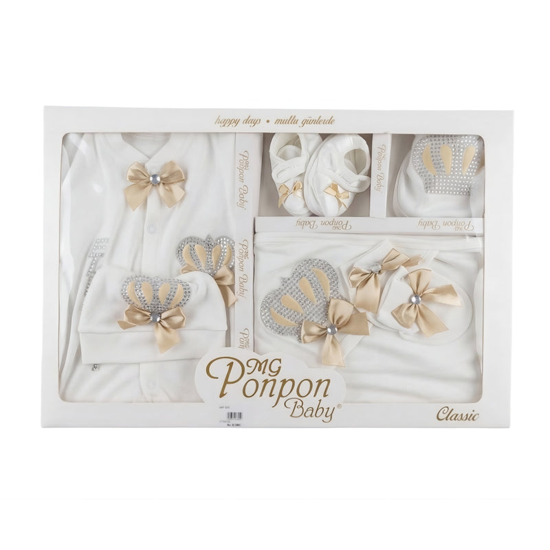 Baby Luxury Newborn Gift Set – Elegant Crown & Gold Bow Edition Zubaidas