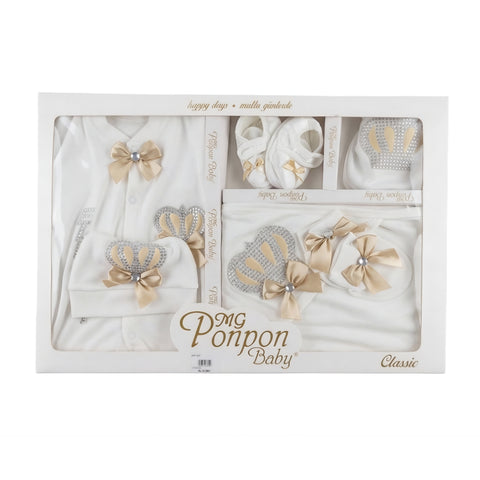 Baby Luxury Newborn Gift Set – Elegant Crown & Gold Bow Edition Zubaidas