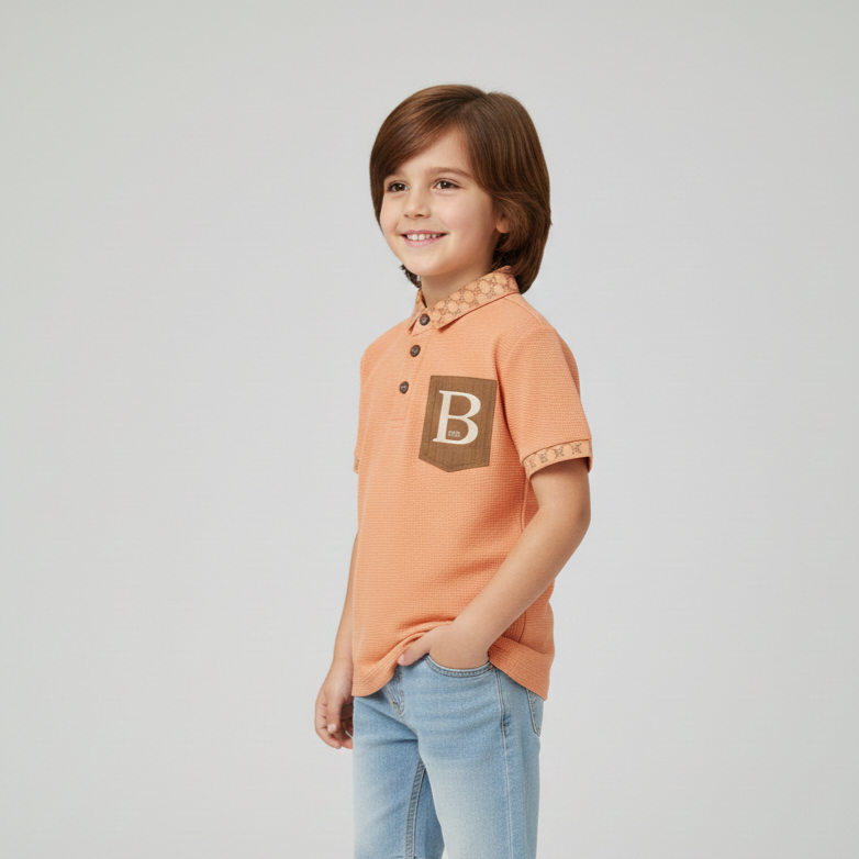 Boys' Waffle Knit Polo Shirt with Contrast Pocket Slate Zubaidas