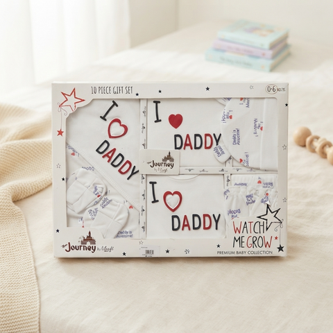 10-Piece Newborn Baby Gift Set – "I ❤️ Daddy" Premium Cotton Clothing Set (0–6 Months)